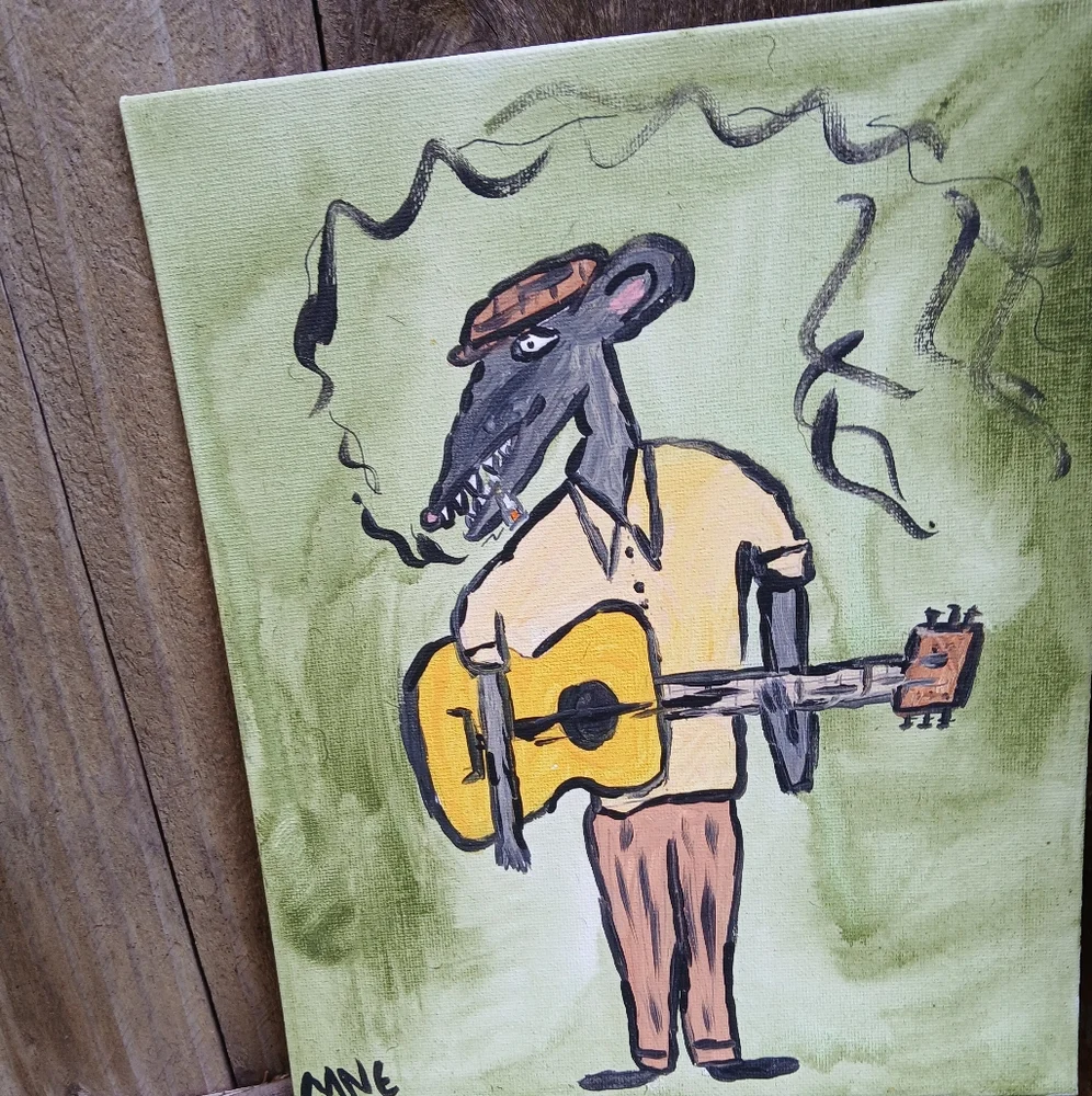 Mouse Playing Guitar Painting Whimsy - Picture 3 of 5